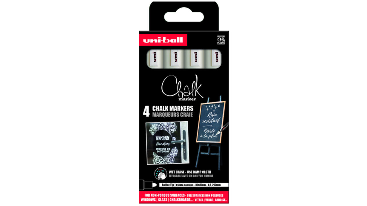 Krijtstift Uni-ball chalk rond 1.8-2.5mm wit 4 stuks