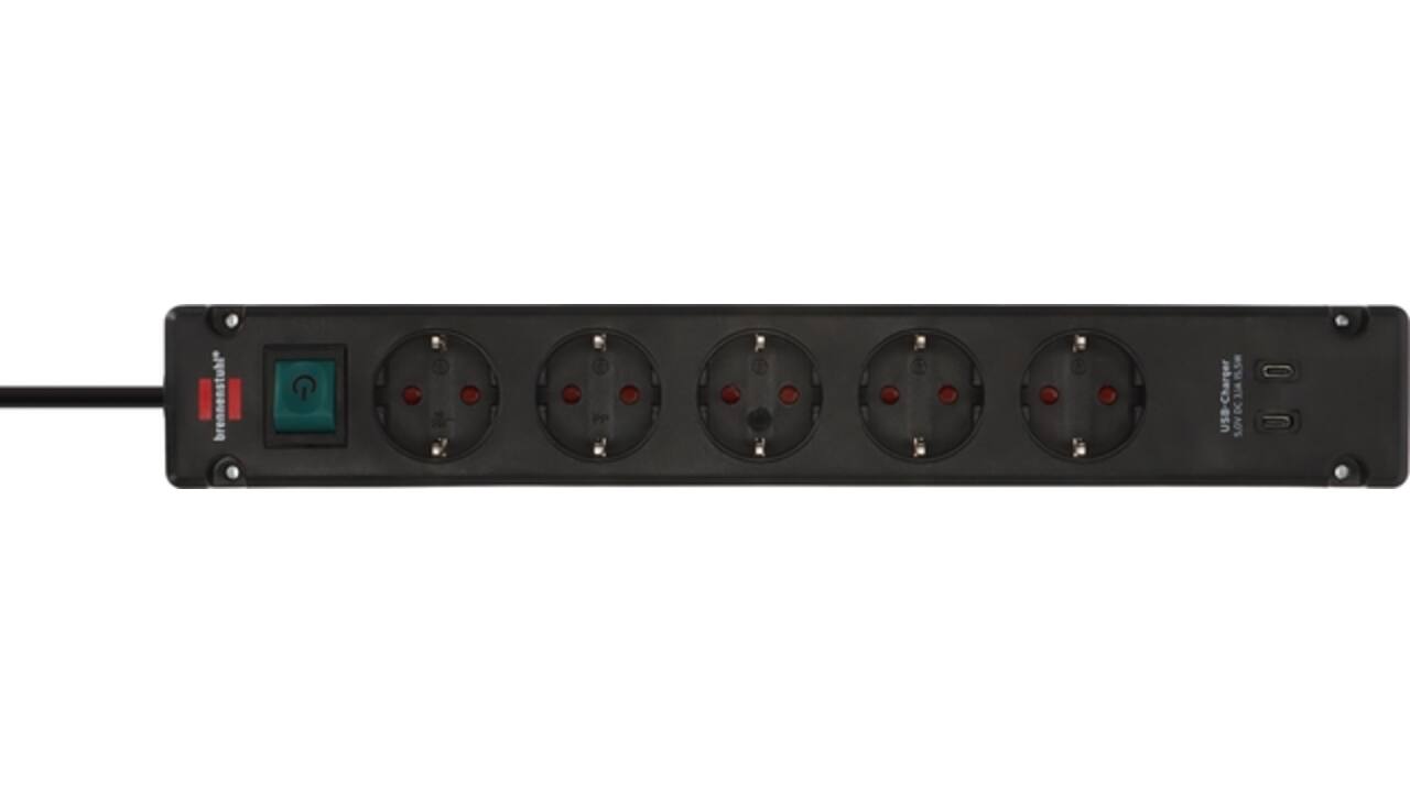 Stekkerdoos Brennenstuhl Bremounta 5 voudig inclusief 2 USB C 3 meter zwart