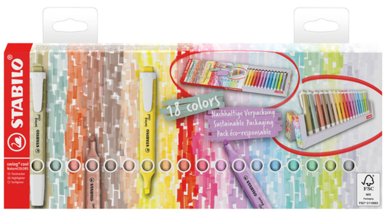 Markeerstift STABILO Swing cool nature colors deskset 18 stuks