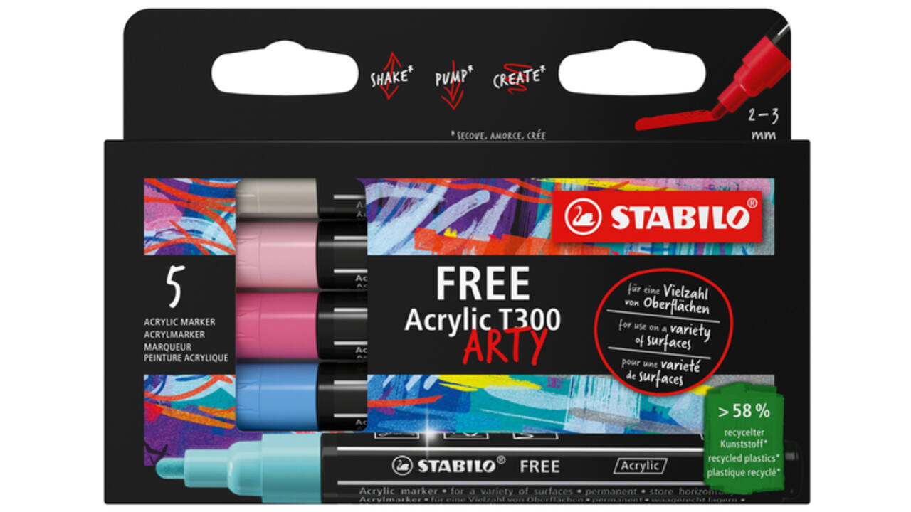 Acrylmarker STABILO Free Acrylic T300 Candy assorti 5 stuks