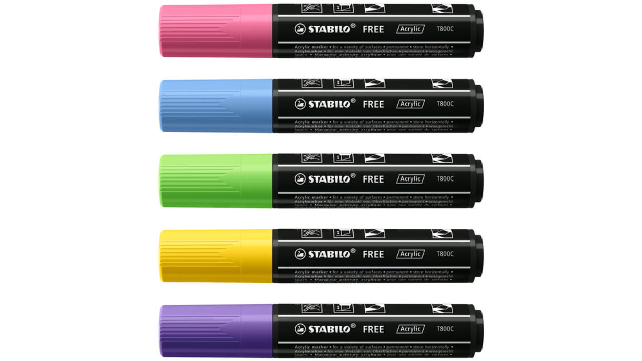 Acrylmarker STABILO Free Acrylic T800C Seaside assorti 5 stuks