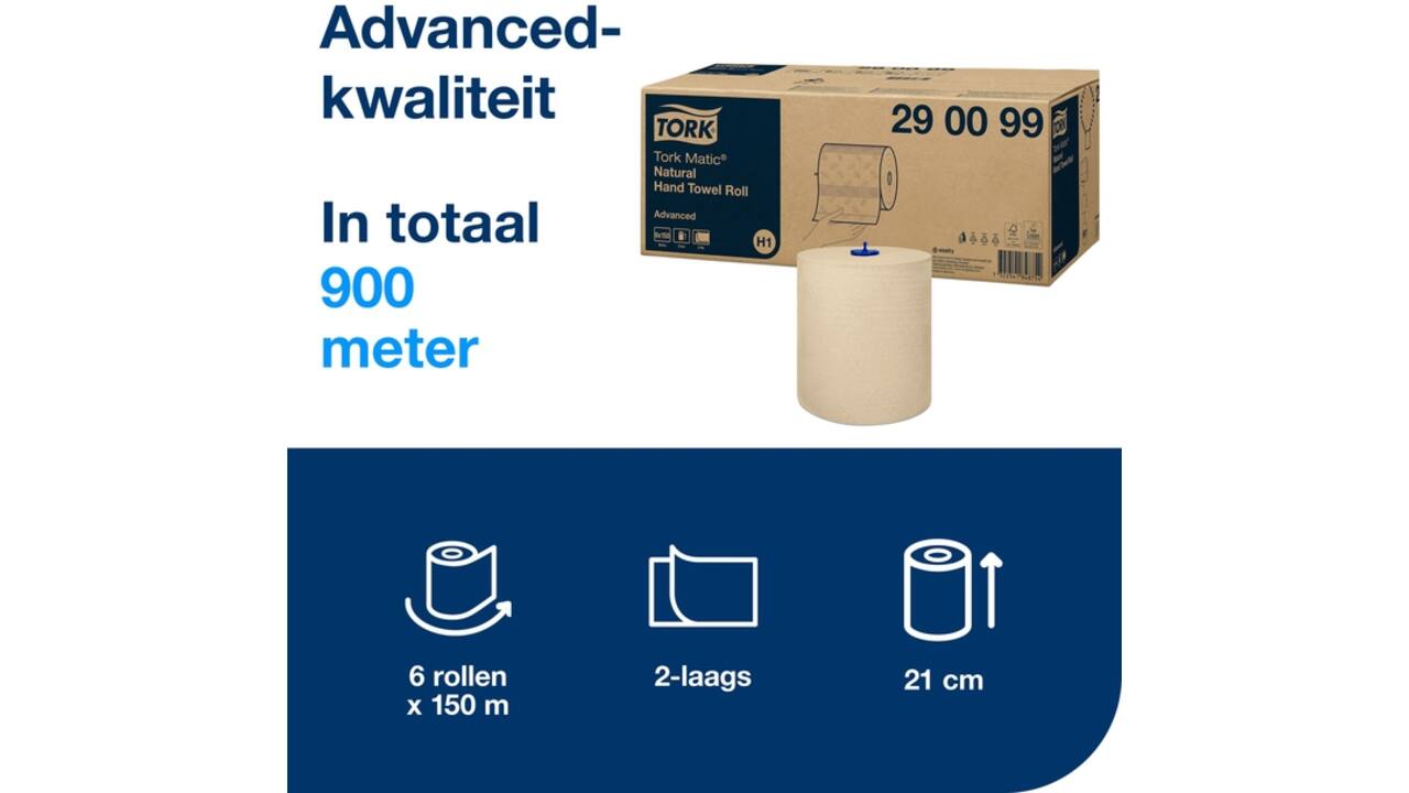 Handdoekrol Tork H1 Matic Advanced 2-laags 150m naturel 290099