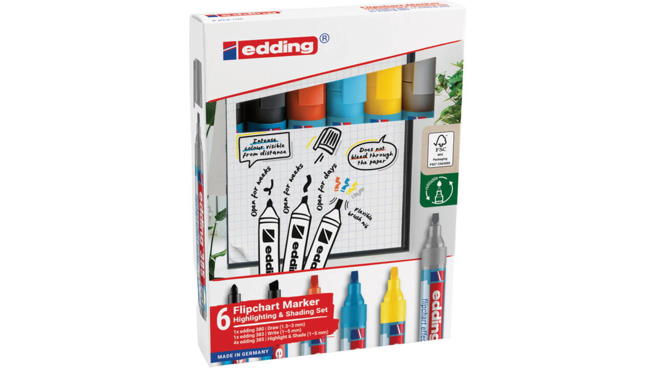 Viltstift edding 385 flipover incl 380 - 383 assorti 6 stuks