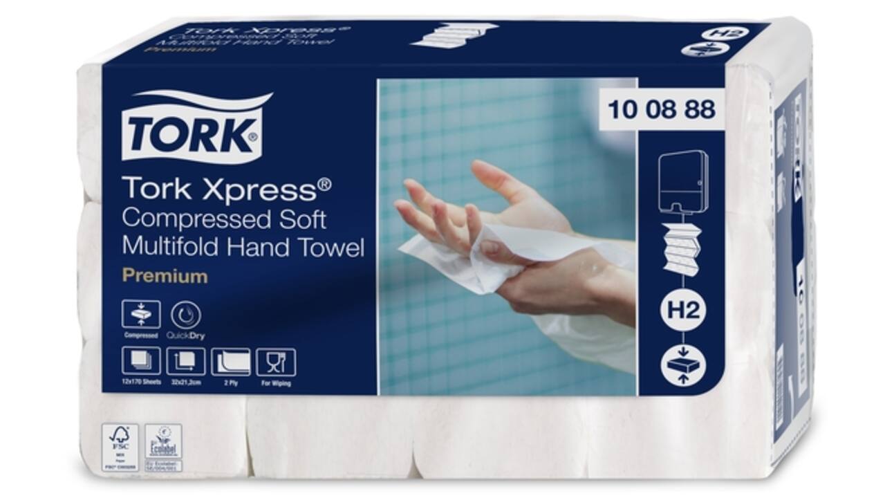 Handdoek Tork H2 Xpress compressed Premium multifold 2-laags 212x320mm 12x170 vel wit 100888