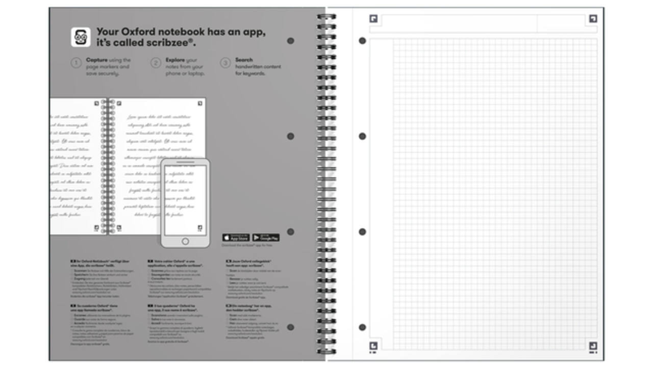 Spiraalblok Oxford International Notebook A4+ ruit 5X5mm zwart