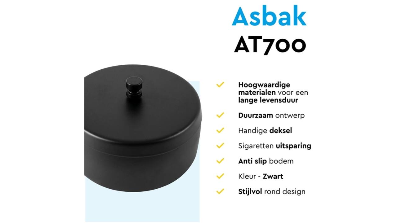Asbak BRASQ tafelmodel 1 liter met deksel AT700 zwart