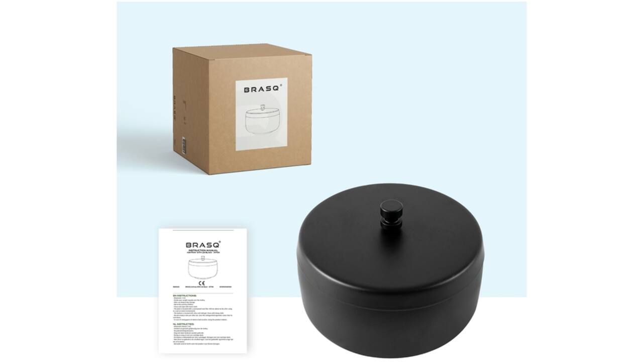 Asbak BRASQ tafelmodel 1 liter met deksel AT700 zwart