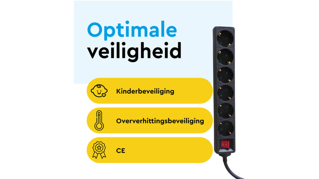 Stekkerdoos BRASQ 6 voudig 5 meter zwart