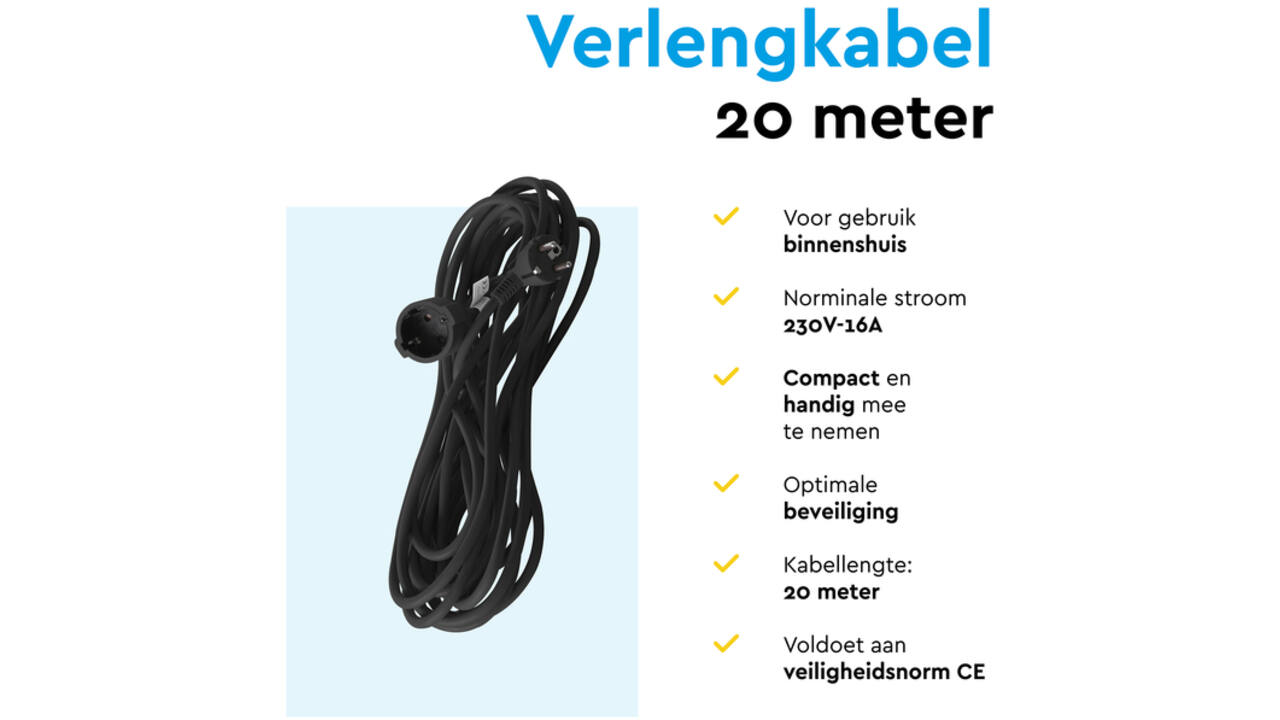 Verlengkabel BRASQ 20m zwart