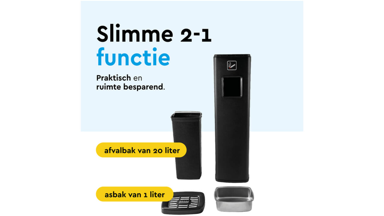 Afvalbak met asbak BRASQ 20 liter AT400 zwart