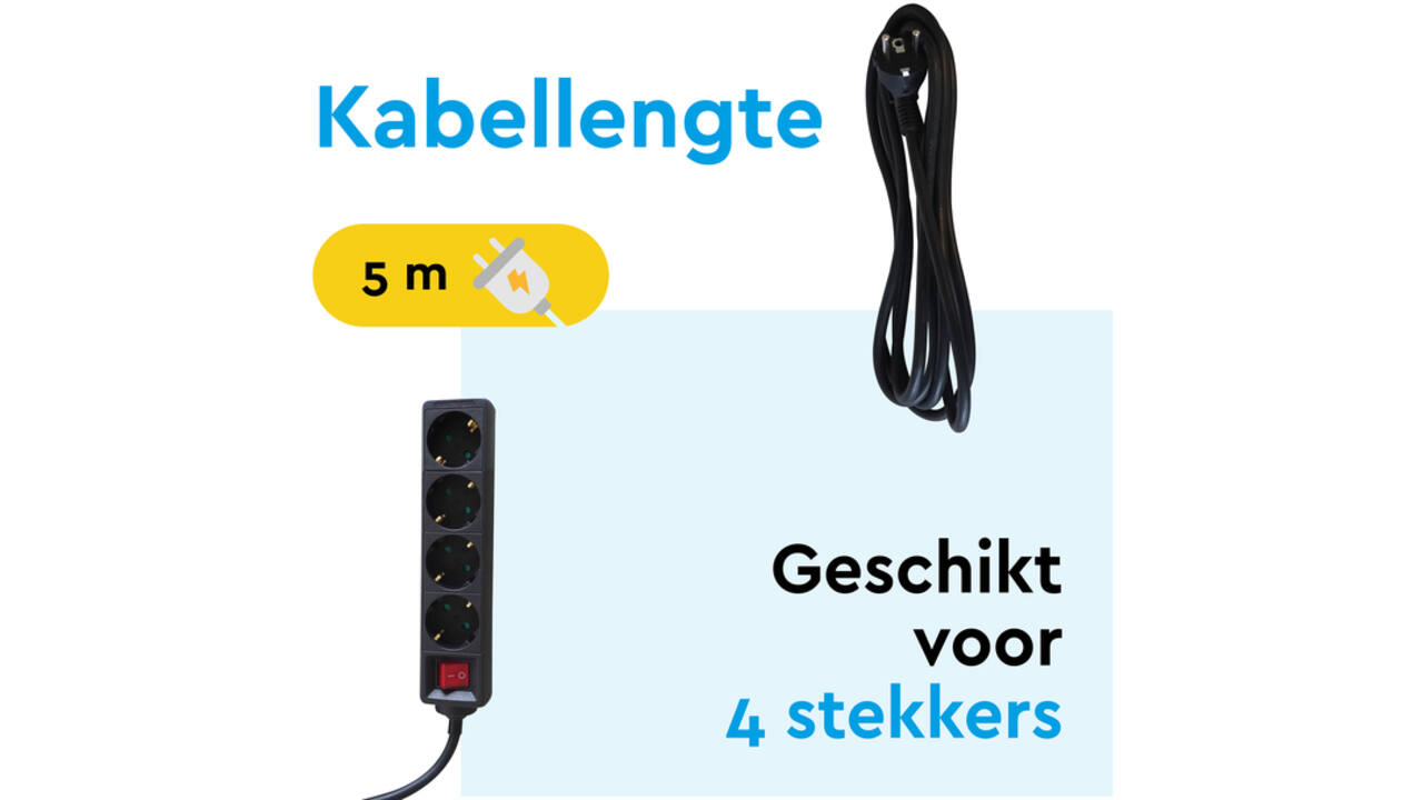 Stekkerdoos BRASQ 4 voudig 5 meter zwart