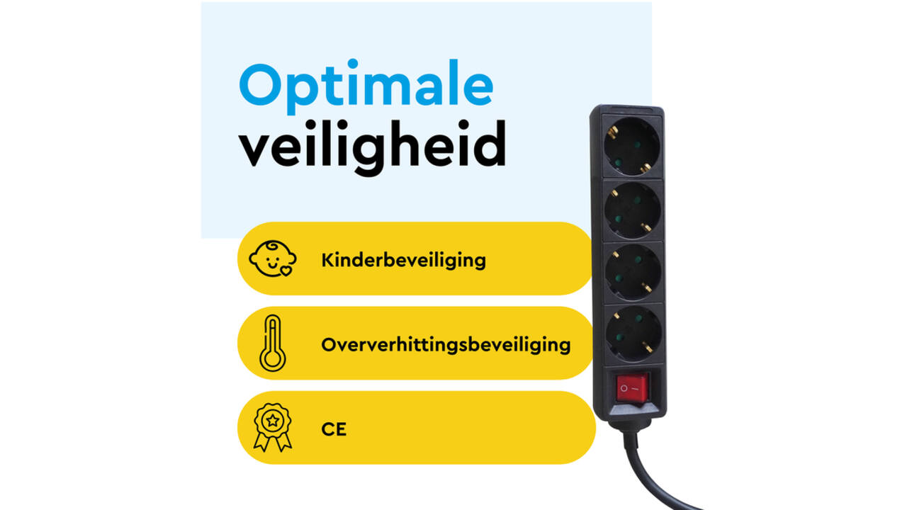 Stekkerdoos BRASQ 4 voudig 5 meter zwart