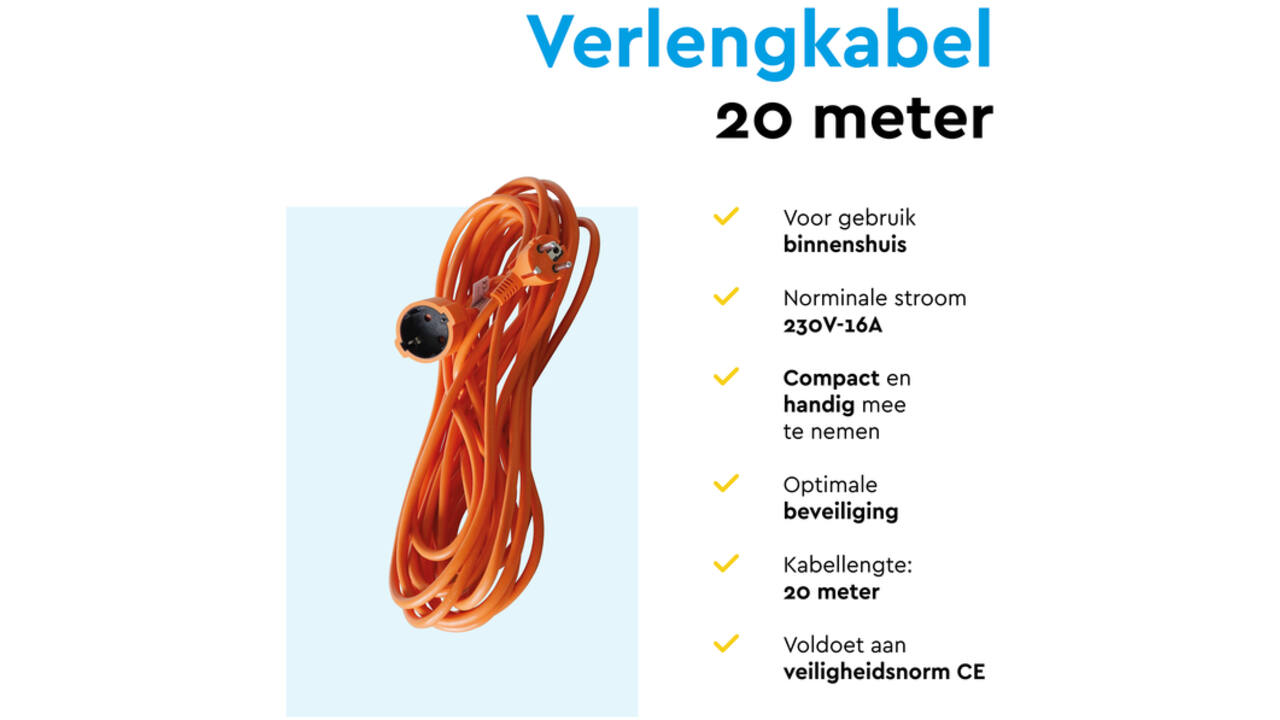 Verlengkabel BRASQ 20m oranje