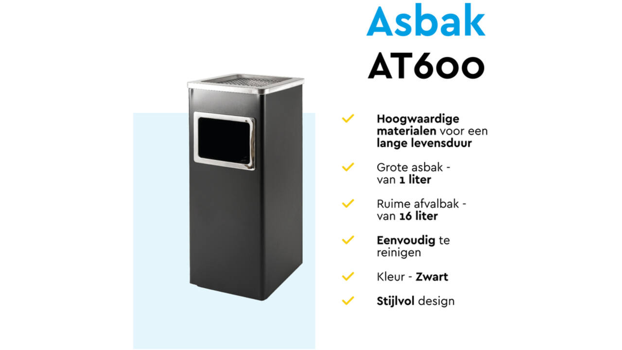 Afvalbak met asbak BRASQ 16 liter AT600 zwart