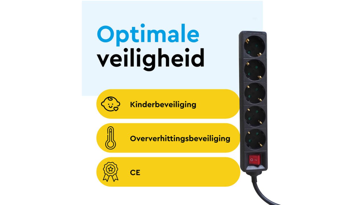 Stekkerdoos BRASQ 5 voudig 5 meter zwart