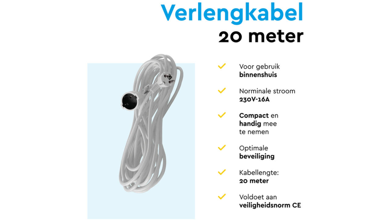 Verlengkabel BRASQ 20m wit