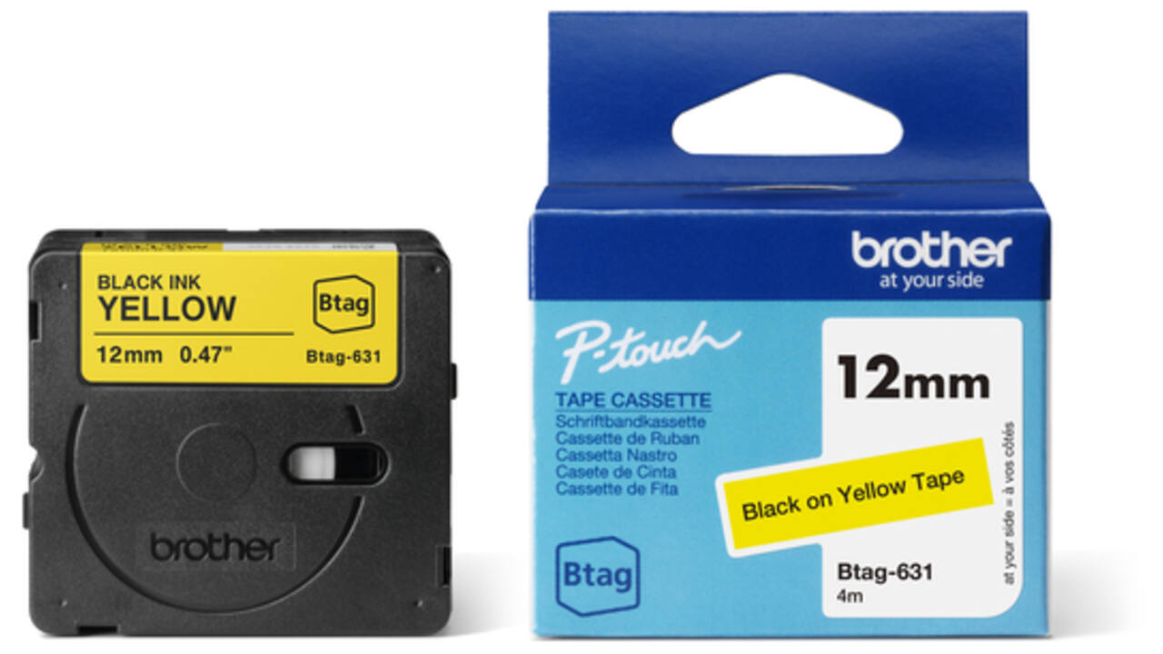 Labeltape Brother P-touch Btag-631 standaard 12mm zwart op geel