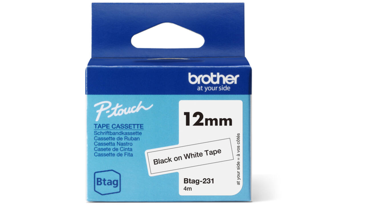 Labeltape Brother P-touch Btag-231 standaard 12mm zwart op wit
