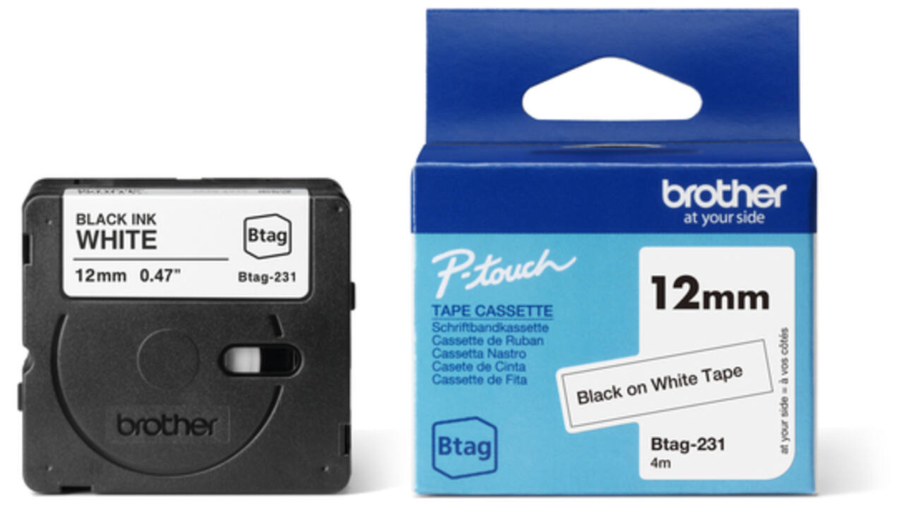 Labeltape Brother P-touch Btag-231 standaard 12mm zwart op wit
