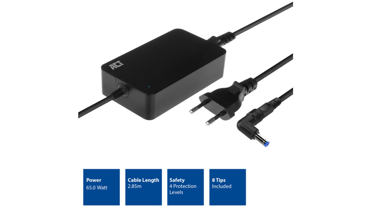 Laptop Oplader ACT Compact universeel 65W