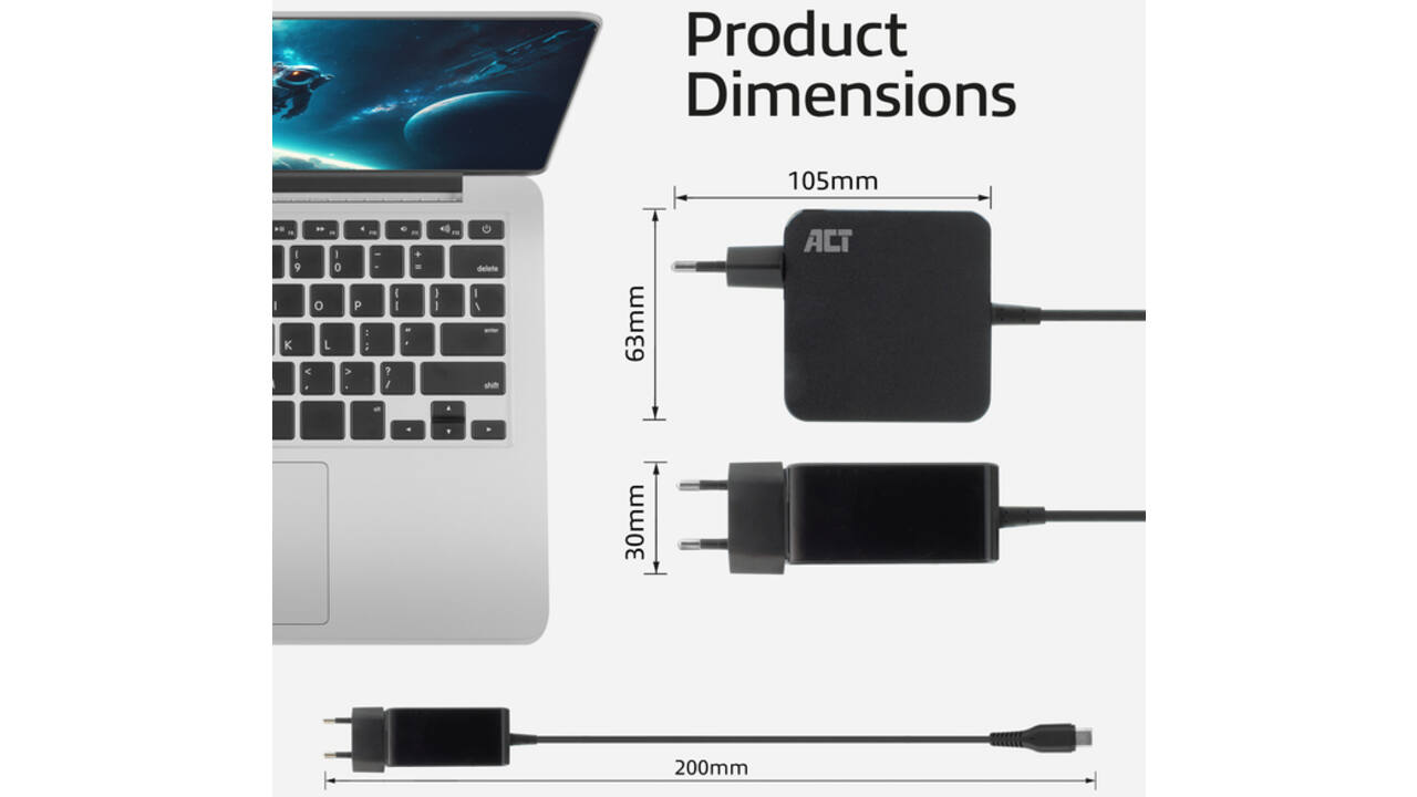 Laptop Oplader ACT USB-C Power Delivery 65W 2mtr