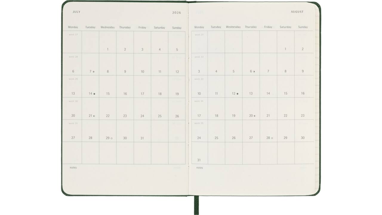 Agenda 2026 Moleskine 12M Planner Weekly 7dagen/1pagina pocket hc myrtle green