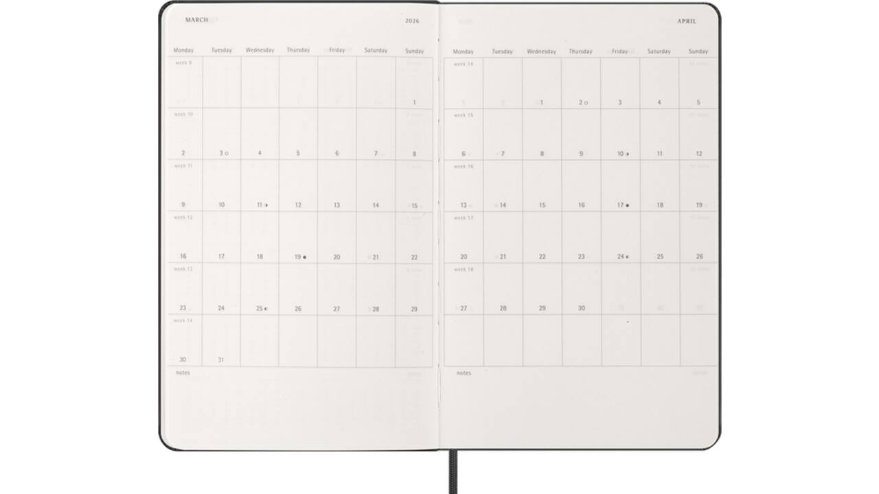 Agenda 2026 Moleskine 12M Planner Weekly 7dagen/2pagina's large hc black