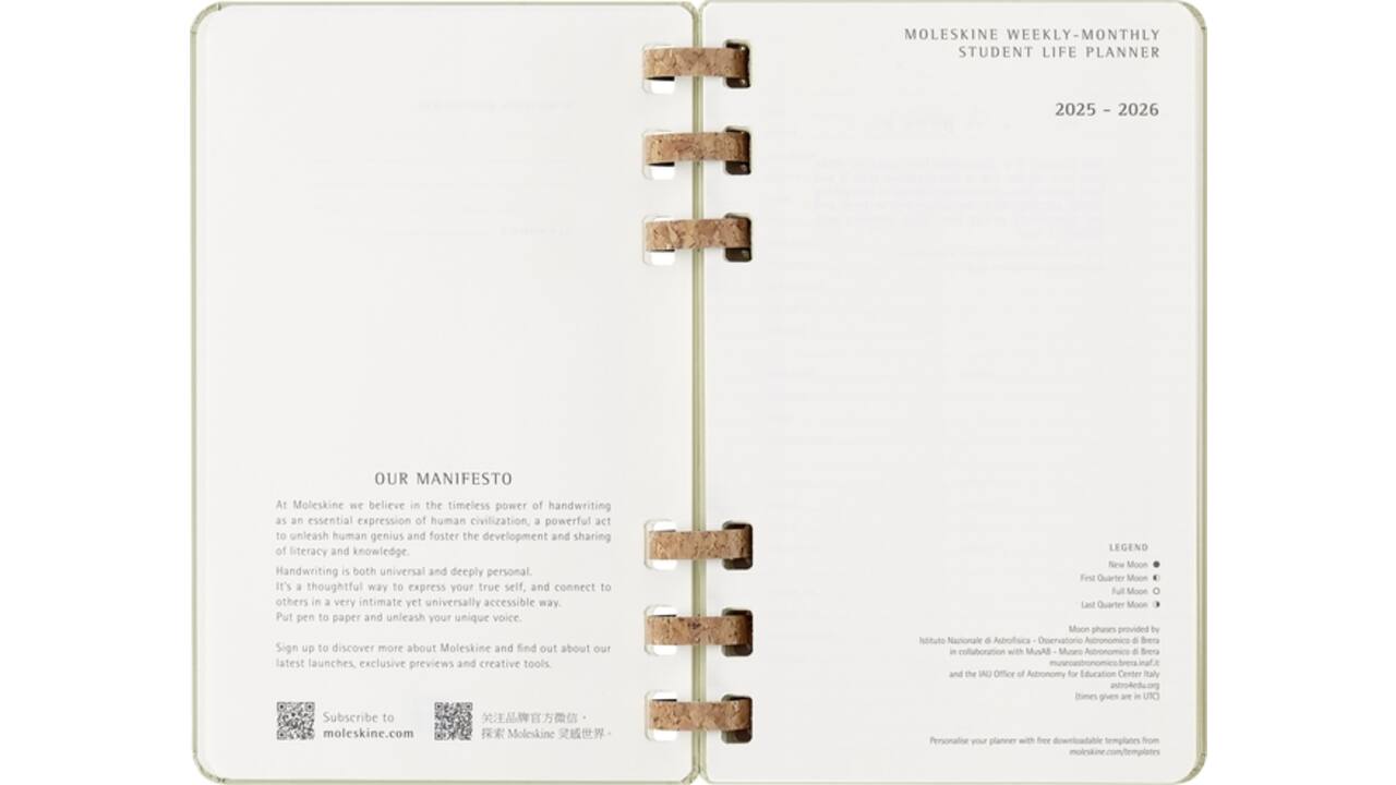 Agenda 2025/2026 Moleskine 12M Academic Weekly 7d/1p Myrtle large kiwi