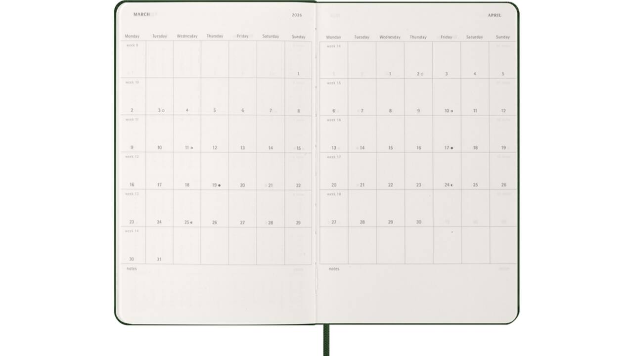 Agenda 2026 Moleskine 12M Planner Weekly 7dagen/1pagina large hc myrtle green