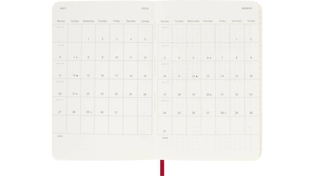 Agenda 2026 Moleskine 12M Planner Weekly 7dagen/1pagina pocket sc scarlet red