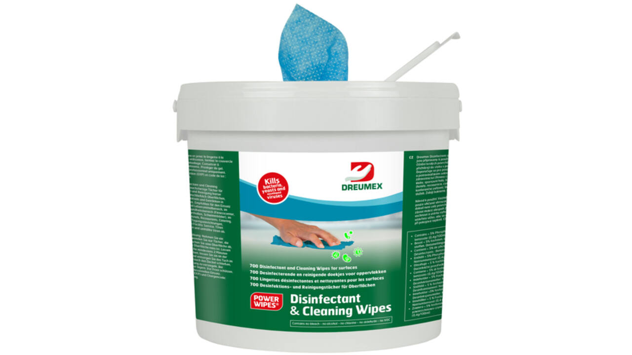 Desinfectiedoekjes Dreumex Disinfectant & Cleaning emmer 700 stuks blauw