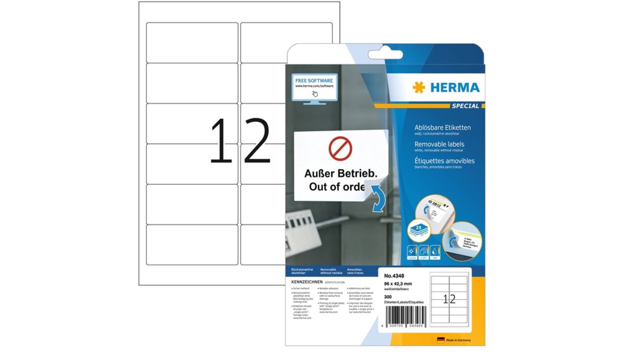 Etiket HERMA 4348 96x42.3mm wit 300 etiketten