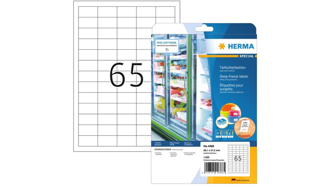 Etiket HERMA 4388 38.1x21.2mm diepvries wit 1625 etiketten