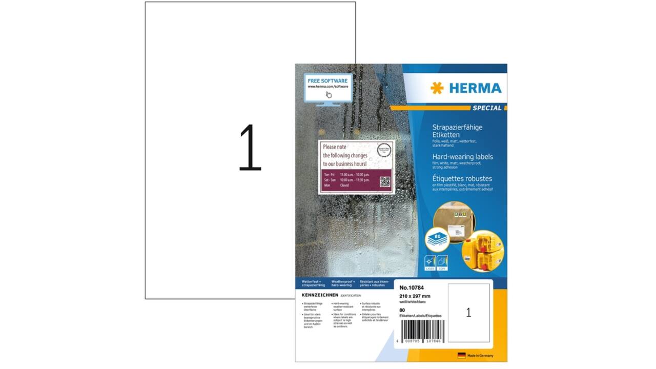 Etiket HERMA 10784 210x297mm weerbestendig wit 80 etiketten