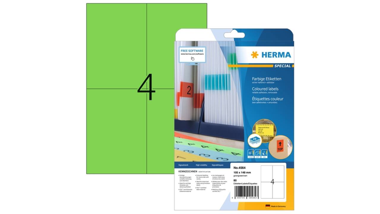 Etiket HERMA 4564 105x148mm groen 80 etiketten