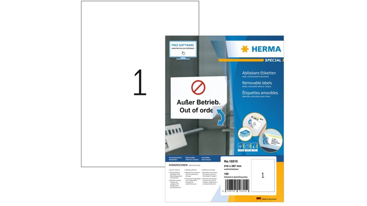 Etiket HERMA 10315 210x297mm wit 100 etiketten