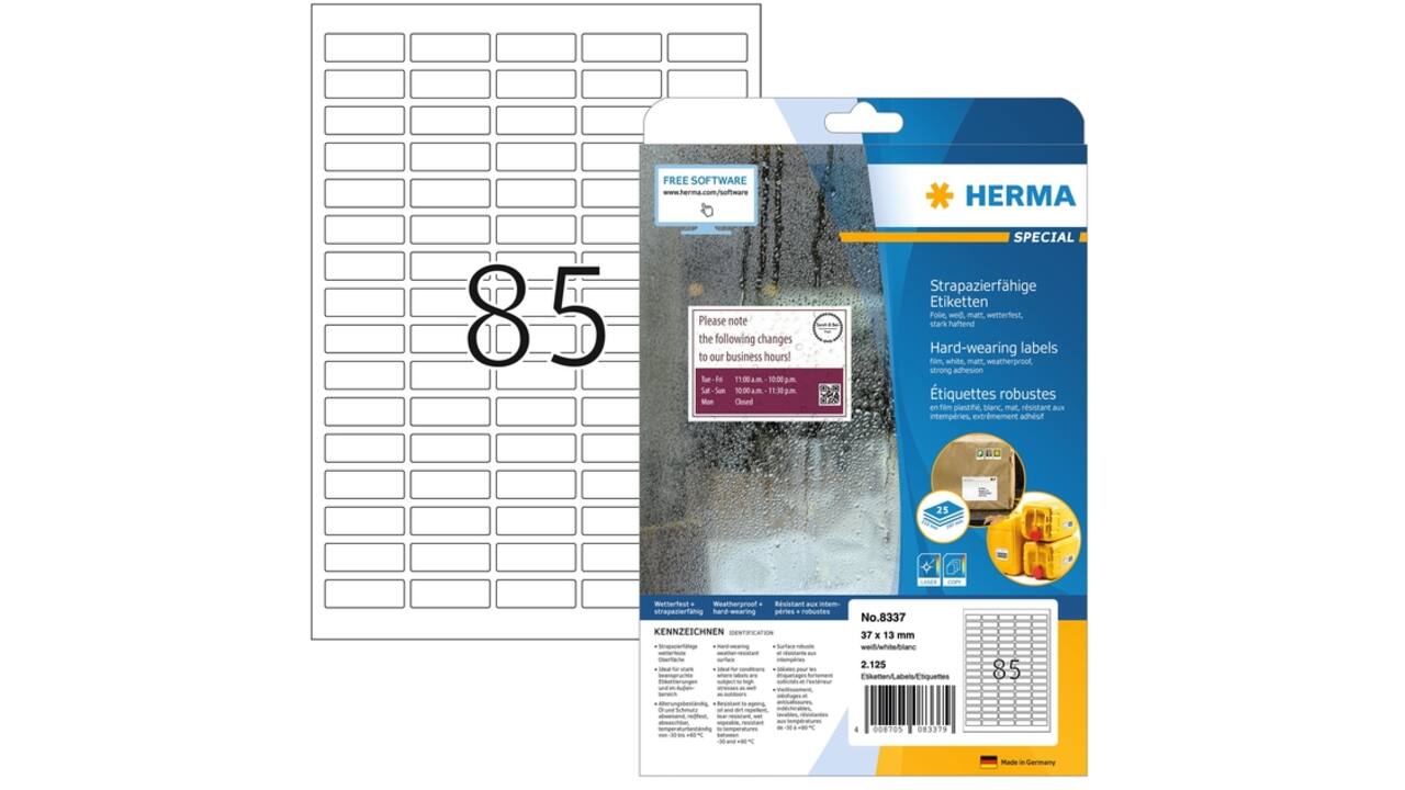 Etiket HERMA 8337 37x13mm weerbestendig wit 2125 etiketten