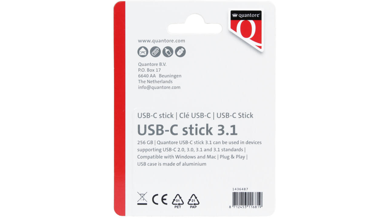 USB-stick Quantore USB-C 256GB 3.1 zilver