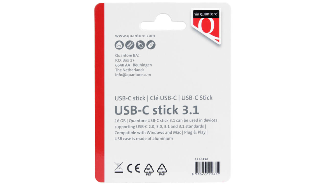 USB-stick Quantore USB-C 16GB 3.1 zilver