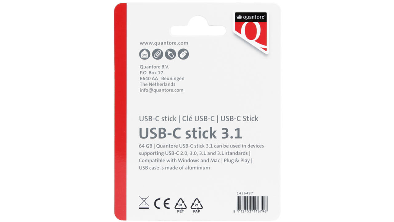 USB-stick Quantore USB-C 64GB 3.1 zilver