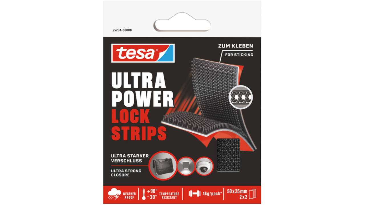 Klittenband tesa Ultra Power Lock Strips 50x25mm 2 strips zwart