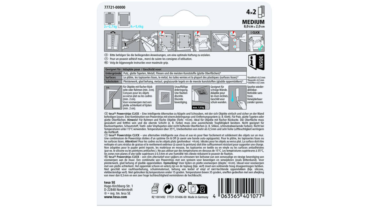 Kleefstip tesa&nbsp;Powerstrips&nbsp;Click Medium 4 paar wit