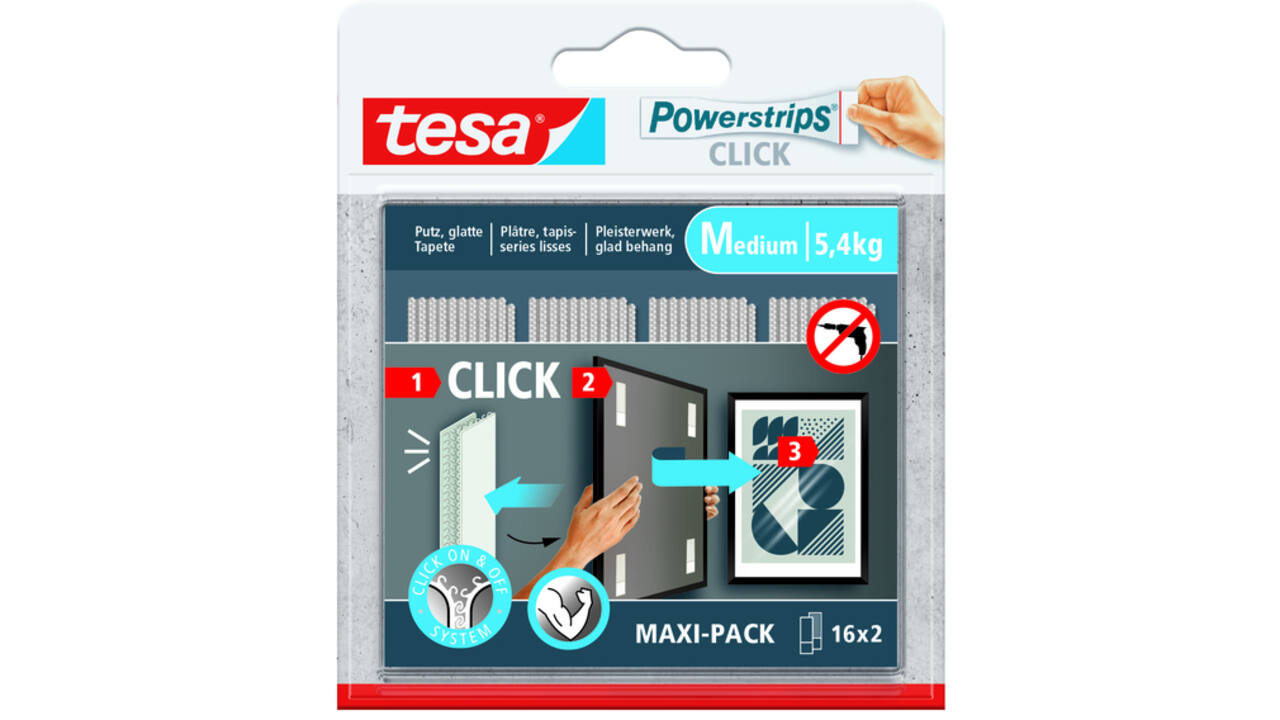 Kleefstip tesa&nbsp;Powerstrips&nbsp;Click Medium 16 paar wit