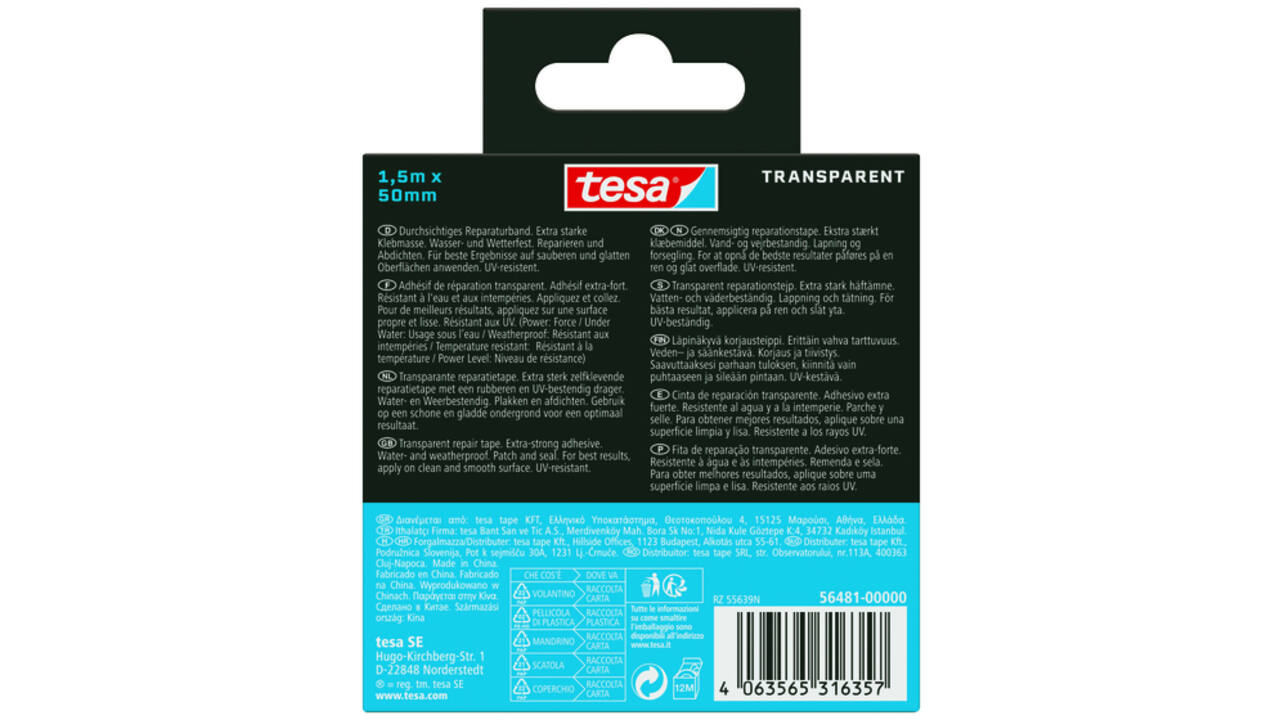 Reparatietape tesa Ultra Power Onderwater transparant 50mmx1,5m