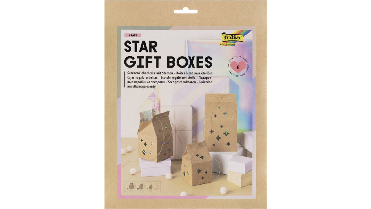 Giftbox Folia Star kraft set à 6 stuks