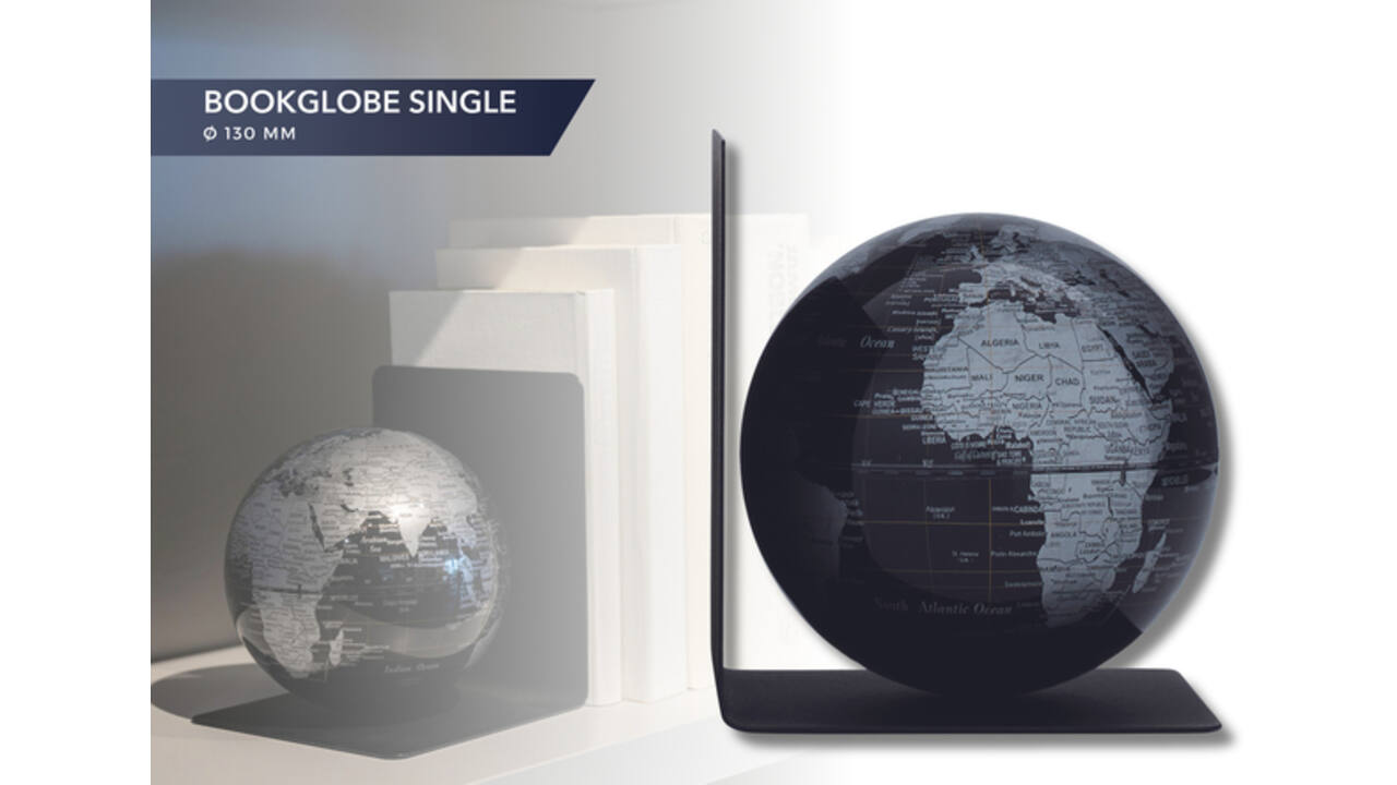 Boekensteun Troika met magnetische globe 13cm zwart-zilver