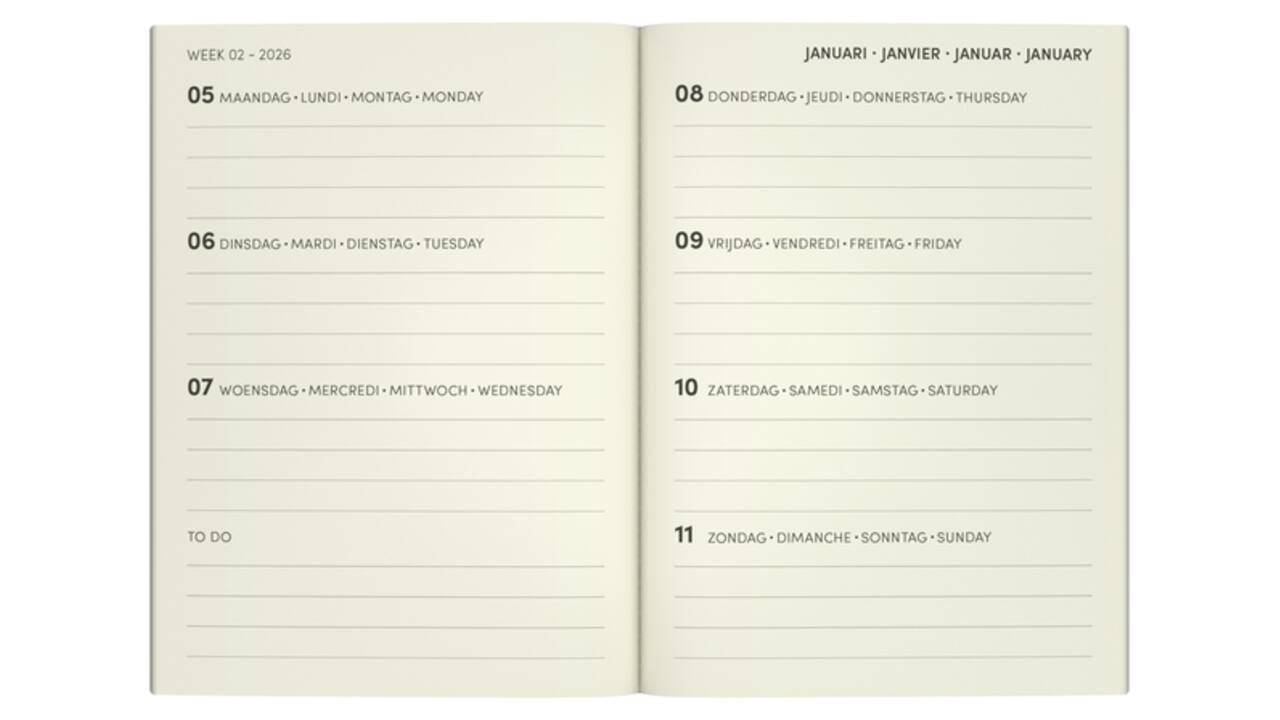 Agenda 2026 Lannoo 110x150 Flowers watercolour 7dagen/2pagina's blauw