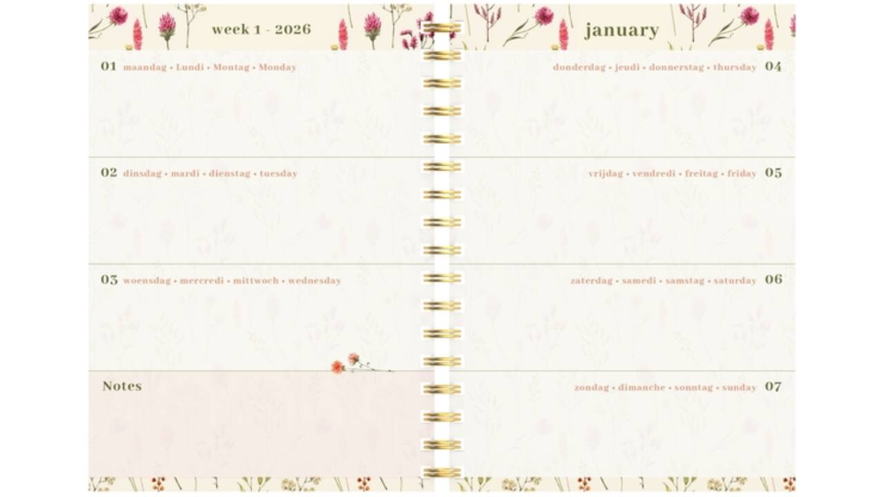 Agenda 2026 Lannoo 120x160 Flowers bouquet 7dagen/2pagina's wit
