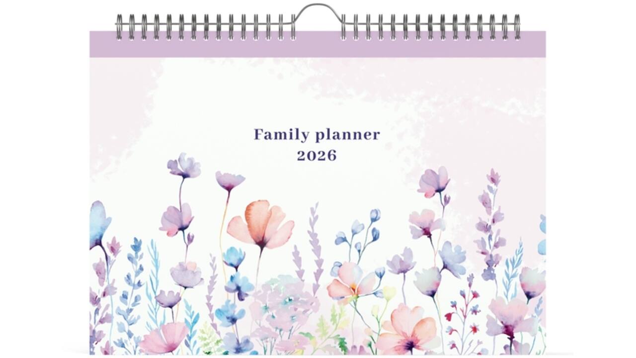 Familiekalender 2026 Lannoo 310x220 Flowers watercolour 7dag/1pag lila