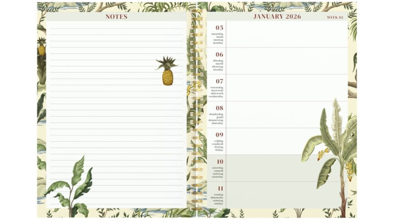 Agenda 2026 Lannoo bureau 170x230 Botanic 7dagen/2pagina's wit groen